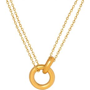 Dainty Gold Circle Necklace for Women Trendy Simple Casual Necklaces for Women Interlocking Two Circle Choker Nceklace Circle Link Friendship Pendant Necklaces Jewelry Gifts