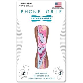 LOVEHANDLE Universal Phone Grip for Most Smartphones, Mini Tablets and Cases, Marble Rose Design Colored Elastic Strap with Mauve Rose Base, LH-01-MarbleRose