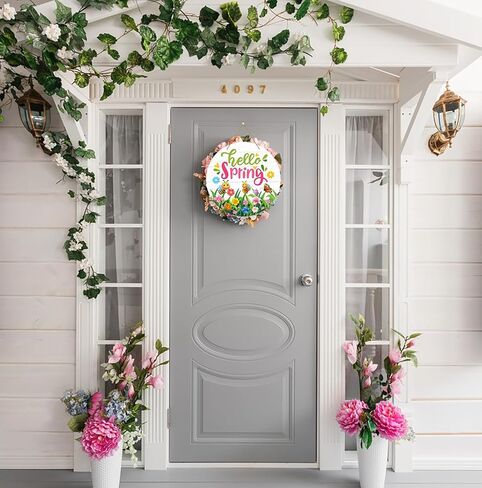 WaaHome Hello Spring Sign Wreath for Front Door Decor Bee Butterfly Flower Spring Hanging Door Decorations, Farmhouse Spring Welcome Door Sign Hanger for Home Wall Indoor Outdoor Decorations in Saudi Arabia