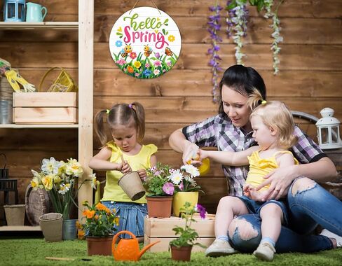 WaaHome Hello Spring Sign Wreath for Front Door Decor Bee Butterfly Flower Spring Hanging Door Decorations, Farmhouse Spring Welcome Door Sign Hanger for Home Wall Indoor Outdoor Decorations in Saudi Arabia