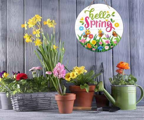 WaaHome Hello Spring Sign Wreath for Front Door Decor Bee Butterfly Flower Spring Hanging Door Decorations, Farmhouse Spring Welcome Door Sign Hanger for Home Wall Indoor Outdoor Decorations in Saudi Arabia