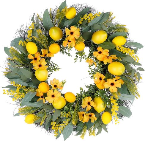Wreaths, Summer Lemons Wreaths, Eucalyptus Wreath for Front Door, Wreath Decorations for Spring, Summer, Autumn and Winter, Indoors,Outdoors, corridors, Offices. (Yellow) in Saudi Arabia