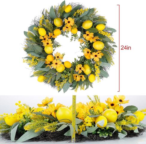 Wreaths, Summer Lemons Wreaths, Eucalyptus Wreath for Front Door, Wreath Decorations for Spring, Summer, Autumn and Winter, Indoors,Outdoors, corridors, Offices. (Yellow) in Saudi Arabia