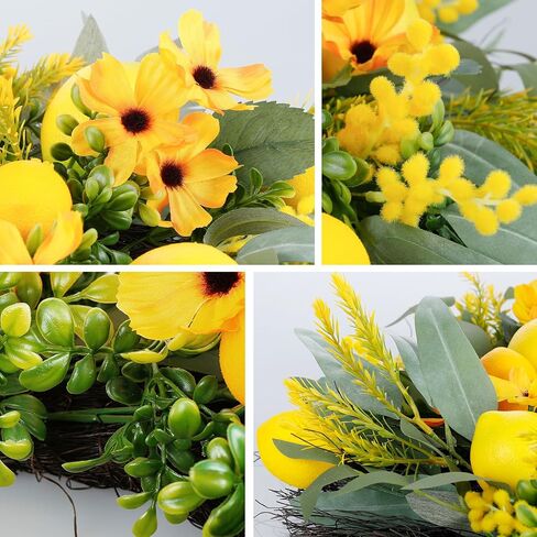 Wreaths, Summer Lemons Wreaths, Eucalyptus Wreath for Front Door, Wreath Decorations for Spring, Summer, Autumn and Winter, Indoors,Outdoors, corridors, Offices. (Yellow) in Saudi Arabia