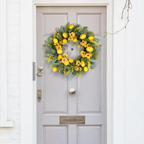 Wreaths, Summer Lemons Wreaths, Eucalyptus Wreath for Front Door, Wreath Decorations for Spring, Summer, Autumn and Winter, Indoors,Outdoors, corridors, Offices. (Yellow) in Saudi Arabia