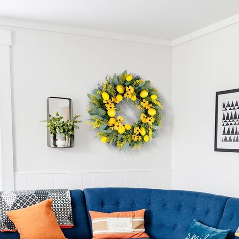 Wreaths, Summer Lemons Wreaths, Eucalyptus Wreath for Front Door, Wreath Decorations for Spring, Summer, Autumn and Winter, Indoors,Outdoors, corridors, Offices. (Yellow) in Saudi Arabia