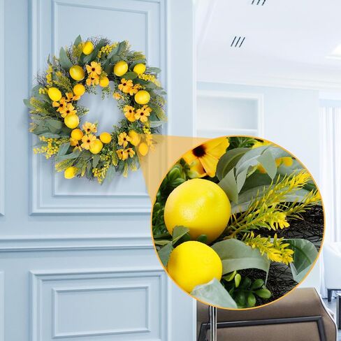 Wreaths, Summer Lemons Wreaths, Eucalyptus Wreath for Front Door, Wreath Decorations for Spring, Summer, Autumn and Winter, Indoors,Outdoors, corridors, Offices. (Yellow) in Saudi Arabia