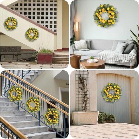 Wreaths, Summer Lemons Wreaths, Eucalyptus Wreath for Front Door, Wreath Decorations for Spring, Summer, Autumn and Winter, Indoors,Outdoors, corridors, Offices. (Yellow) in Saudi Arabia