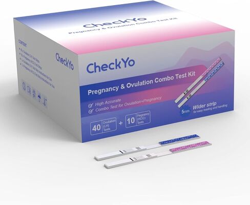 [50 عبوة] مجموعة شرائط اختبار الإباضة والحمل من CheckYo: 40 اختبار إباضة و10 اختبارات حمل كومبو لاختبار الخصوبة للنساء (40LH+10HCG) - دقة عالية in Kuwait