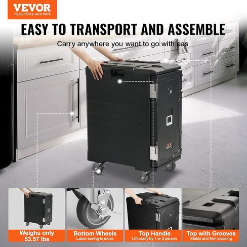 VEVOR Insulated Food Pan Carrier, 109 Qt Hot Box for Catering, LLDPE Food Box Carrier with Double Buckles, Front Loading Food Warmer with Handles, End Loader with Wheels for Restaurant, Canteen, etc. in Saudi Arabia
