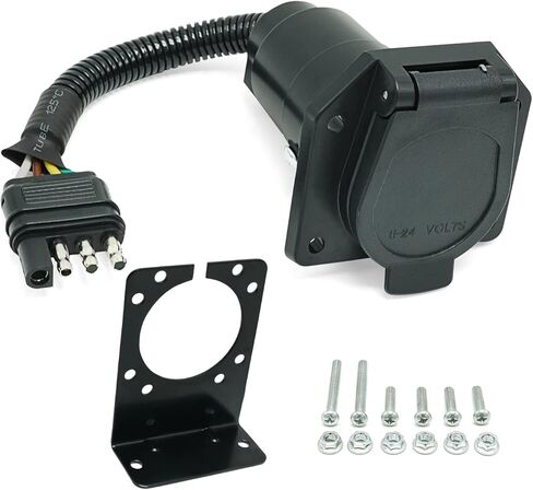 4 Way Flat to 7 Way RV Trailer Adapter with Mounting Bracket Black in Kuwait