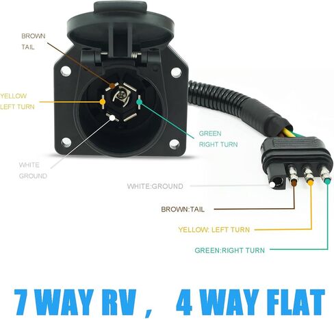 4 Way Flat to 7 Way RV Trailer Adapter with Mounting Bracket Black in Kuwait