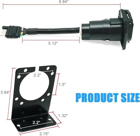 4 Way Flat to 7 Way RV Trailer Adapter with Mounting Bracket Black in Kuwait