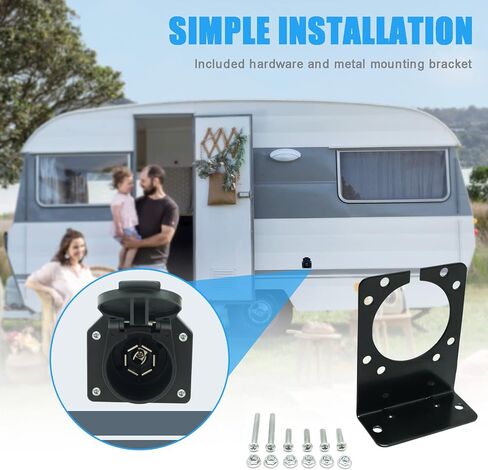 4 Way Flat to 7 Way RV Trailer Adapter with Mounting Bracket Black in Kuwait