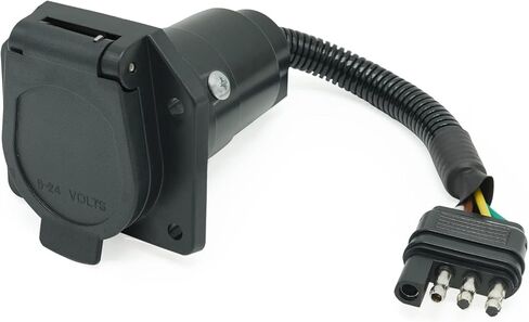 4 Way Flat to 7 Way RV Trailer Adapter with Mounting Bracket Black in Kuwait