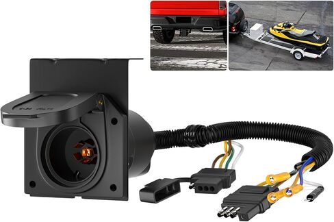 4-Way Flat to 7-Way Round Blade Trailer Lights محول التوصيل موصل 4 دبوس إلى 7 دبوس موصل كهربائي مع تصاعد قوس لشاحنة مقطورة RV بيك اب RV حافلة فان in Kuwait