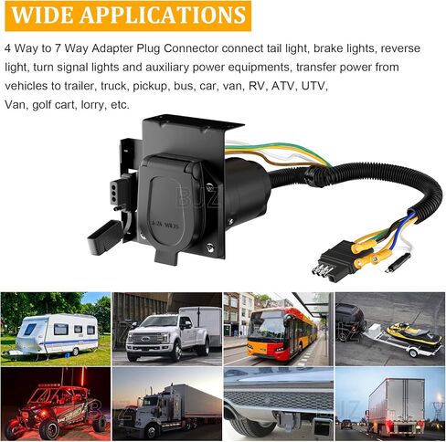 4-Way Flat to 7-Way Round Blade Trailer Lights محول التوصيل موصل 4 دبوس إلى 7 دبوس موصل كهربائي مع تصاعد قوس لشاحنة مقطورة RV بيك اب RV حافلة فان in Kuwait
