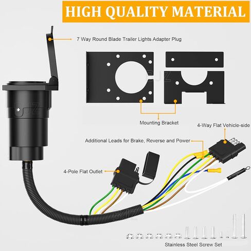 4-Way Flat to 7-Way Round Blade Trailer Lights محول التوصيل موصل 4 دبوس إلى 7 دبوس موصل كهربائي مع تصاعد قوس لشاحنة مقطورة RV بيك اب RV حافلة فان in Kuwait