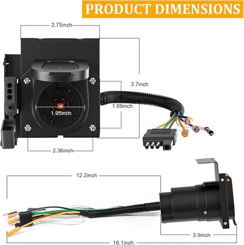 4-Way Flat to 7-Way Round Blade Trailer Lights محول التوصيل موصل 4 دبوس إلى 7 دبوس موصل كهربائي مع تصاعد قوس لشاحنة مقطورة RV بيك اب RV حافلة فان in Kuwait