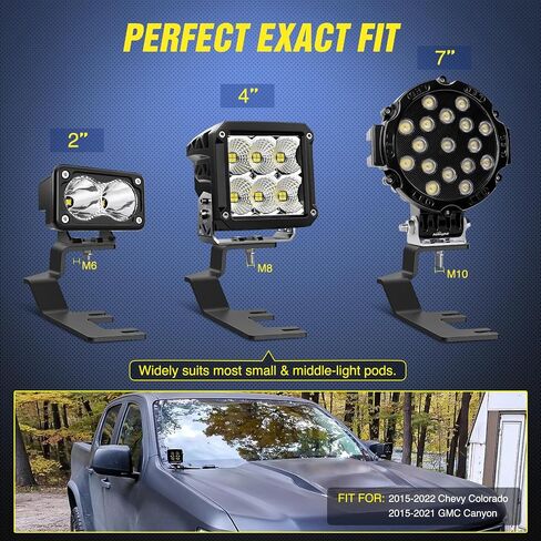 Nilight Ditch Light Brackets غطاء محرك السيارة مفصلات مجموعة دعامة تثبيت لمصابيح العمل المساعدة للطرق الوعرة LED على 2015-2022 Chevy Colorado 2015-2021 GMC Canyon، ضمان لمدة عامين in Kuwait