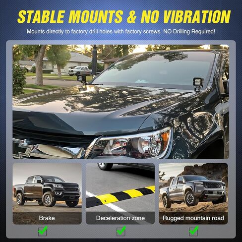 Nilight Ditch Light Brackets غطاء محرك السيارة مفصلات مجموعة دعامة تثبيت لمصابيح العمل المساعدة للطرق الوعرة LED على 2015-2022 Chevy Colorado 2015-2021 GMC Canyon، ضمان لمدة عامين in Kuwait