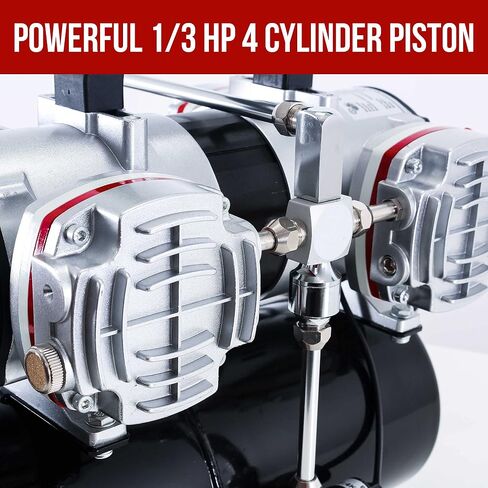 Master Airbrush Model TC-848, High-Performance Four Cylinder Piston Air Compressor with Tank and Free 6 Inch Airbrush Hose in Saudi Arabia