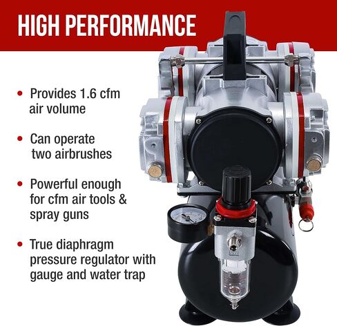 Master Airbrush Model TC-848, High-Performance Four Cylinder Piston Air Compressor with Tank and Free 6 Inch Airbrush Hose in Saudi Arabia