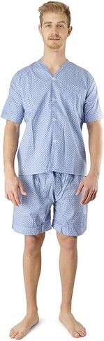 Men's Woven Comfort Zone Pajama V-Neck Sleepwear Short Sleeve and Short Leg Set, Sizes S/4XL in Saudi Arabia