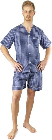 Men's Woven Comfort Zone Pajama V-Neck Sleepwear Short Sleeve and Short Leg Set, Sizes S/4XL in Saudi Arabia
