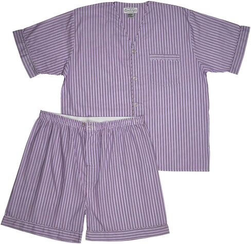 Men's Woven Comfort Zone Pajama V-Neck Sleepwear Short Sleeve and Short Leg Set, Sizes S/4XL in Saudi Arabia