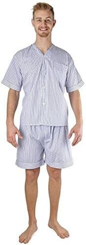 Men's Woven Comfort Zone Pajama V-Neck Sleepwear Short Sleeve and Short Leg Set, Sizes S/4XL in Saudi Arabia