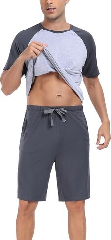 COLORFULLEAF Mens Pajamas Set Shorts and Shirt Bamboo Sleepwear Summer Nightwear Lightweight Sleep Sets S-XL in Saudi Arabia