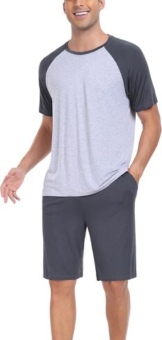 COLORFULLEAF Mens Pajamas Set Shorts and Shirt Bamboo Sleepwear Summer Nightwear Lightweight Sleep Sets S-XL in Saudi Arabia