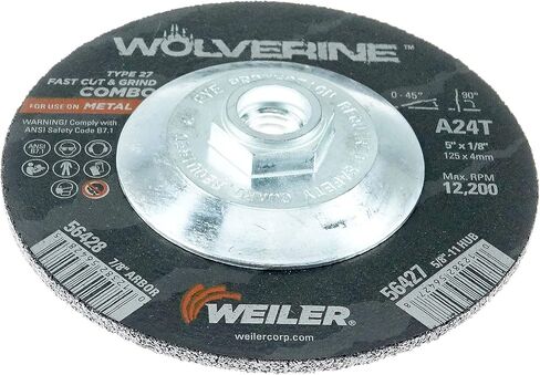 عجلة كومبو من نوع ولفيرين 56427 مقاس 5 بوصة × 1/8 بوصة من نوع 27 مقطوعة وطحن، A24T، 5/8 بوصة 11 UNC (عبوة من 10) in Kuwait