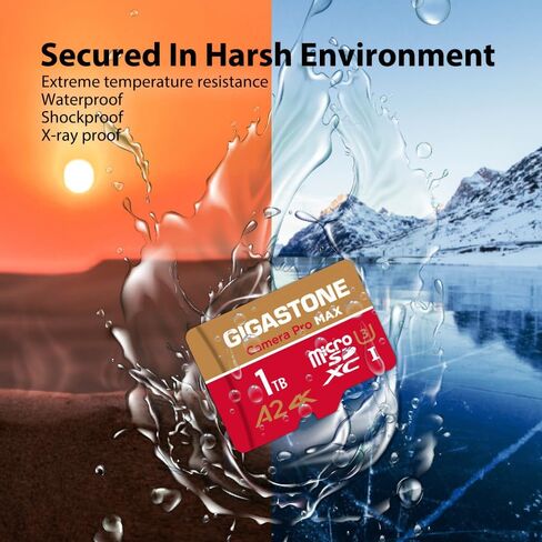 [استعادة بيانات مجانية لمدة 5 سنوات] بطاقة GIGASTONE 1 تيرابايت Micro SD، كاميرا 4K Pro MAX، تسجيل فيديو 4K لـ GoPro، DJI، Drone، R/W حتى 150/140 ميجابايت/ثانية، بطاقة ذاكرة MicroSDXC UHS-I U3 A2 V30، مع محول in Kuwait