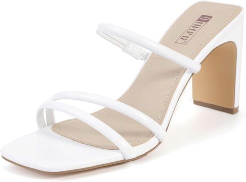 IDIFU IN3 High Heels Strappy Chunky Block Heels Square Toe Three Strap Slip On Heels Comfortable Slides Heeled Sandals Sexy Wedding Party Dress Shoes Open Toe Mules Heels for Women in Saudi Arabia
