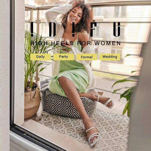 IDIFU IN3 High Heels Strappy Chunky Block Heels Square Toe Three Strap Slip On Heels Comfortable Slides Heeled Sandals Sexy Wedding Party Dress Shoes Open Toe Mules Heels for Women in Saudi Arabia