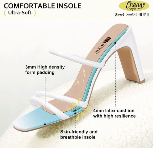 IDIFU IN3 High Heels Strappy Chunky Block Heels Square Toe Three Strap Slip On Heels Comfortable Slides Heeled Sandals Sexy Wedding Party Dress Shoes Open Toe Mules Heels for Women in Saudi Arabia