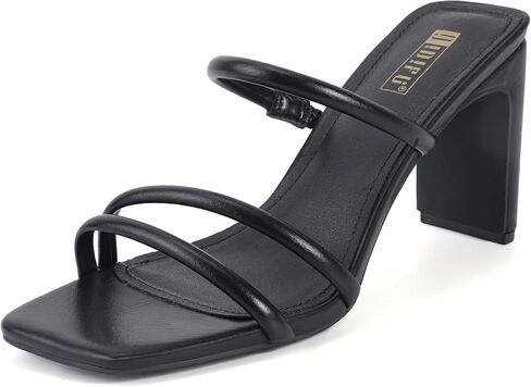 IDIFU IN3 High Heels Strappy Chunky Block Heels Square Toe Three Strap Slip On Heels Comfortable Slides Heeled Sandals Sexy Wedding Party Dress Shoes Open Toe Mules Heels for Women in Saudi Arabia