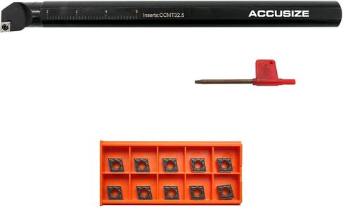 Accusize Industrial Tools 1 بوصة × 12 بوصة Rh Sclcr شريط مملة قابل للفهرسة بالإضافة إلى 10 قطع Ccmt32.5 كربيد أسود وأصفر، طلاء Cvd، P252-S408ins in Saudi Arabia