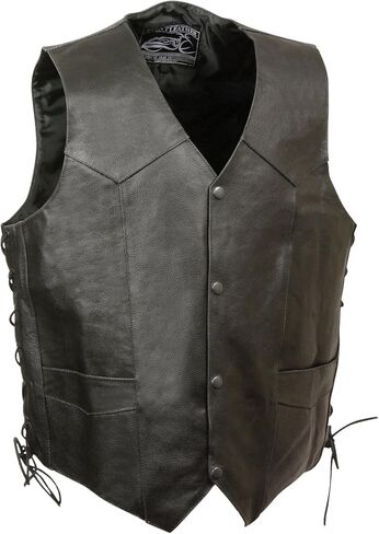 ELM3915 Men's Black Side Lace Motorcycle Leather Vest with Skull and Cross Bones Emboss in Saudi Arabia