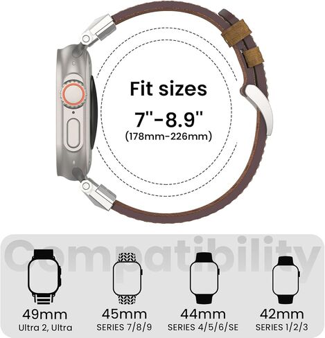 Genuine Leather Band Compatible with Apple Watch Ultra 2/Ultra Band 49mm 45mm 44mm 42mm for Men Women, Rugged Strap with Stainless Steel Connectors for iWatch Ultra Series SE 9 8 7 6 5 4 3 in Saudi Arabia
