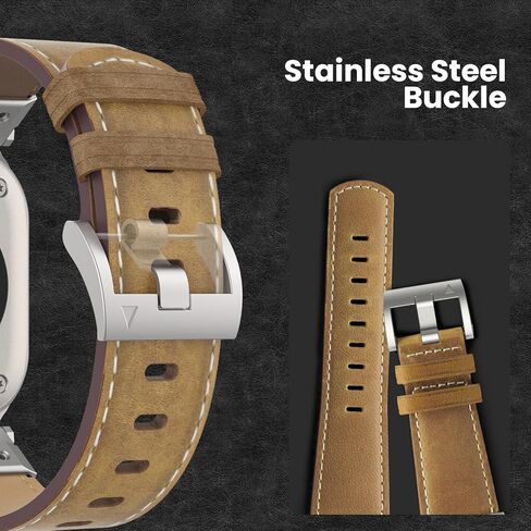 Genuine Leather Band Compatible with Apple Watch Ultra 2/Ultra Band 49mm 45mm 44mm 42mm for Men Women, Rugged Strap with Stainless Steel Connectors for iWatch Ultra Series SE 9 8 7 6 5 4 3 in Saudi Arabia