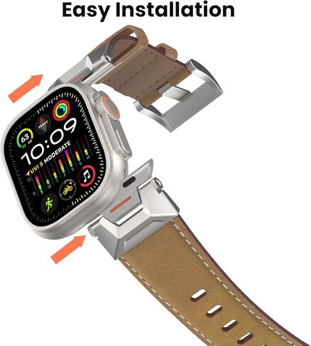 Genuine Leather Band Compatible with Apple Watch Ultra 2/Ultra Band 49mm 45mm 44mm 42mm for Men Women, Rugged Strap with Stainless Steel Connectors for iWatch Ultra Series SE 9 8 7 6 5 4 3 in Saudi Arabia