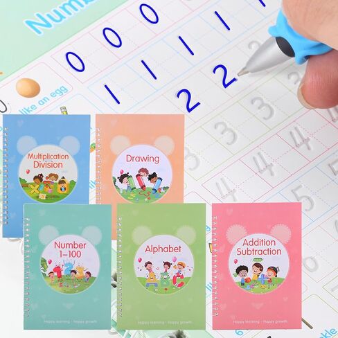 Magic Practice Copybook, Grooved Handwriting Practice Workbook, Reusable Writing Practice Copybook for Preschool Kids Age 3-8 Calligraphy 7.8 in x 5.5 in (5 Books with Pens) in Saudi Arabia