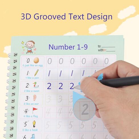 Magic Practice Copybook, Grooved Handwriting Practice Workbook, Reusable Writing Practice Copybook for Preschool Kids Age 3-8 Calligraphy 7.8 in x 5.5 in (5 Books with Pens) in Saudi Arabia