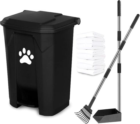 سلة مهملات براز الكلاب للاستخدام في الهواء الطلق، محطة نفايات الكلاب مع غطاء بدواسة بدون استخدام اليدين، حاوية متينة من البولي فينيل كلوريد للحديقة المنزلية والمطبخ مع صينية فضلات الكلاب ومشط 200 قطعة من أكياس القمامة، رمادي C-20-G-W200-CZ in Kuwait