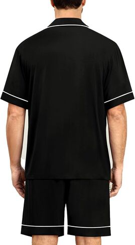 SWOMOG Men's Short Sleeve Pajama Sets Soft Modal Button Down Notched Collar Sleepwear Soft Lounge Pjs with Pockets Black Small in Saudi Arabia