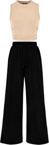 ملابس حريمي قطعتين من MASCOMODA موضة صيف 2024 بياقة دائرية بدون أكمام قطع علوية واسعة الساق وسراويل طويلة أطقم صالة رياضية in Kuwait