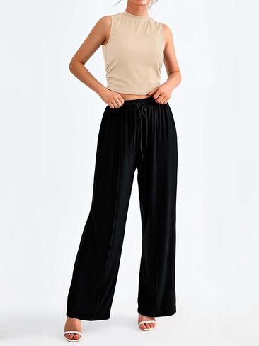 ملابس حريمي قطعتين من MASCOMODA موضة صيف 2024 بياقة دائرية بدون أكمام قطع علوية واسعة الساق وسراويل طويلة أطقم صالة رياضية in Kuwait